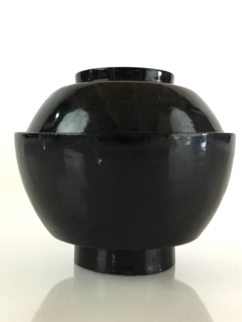 Japanese Lacquerware Lidded Bowl Vtg Urushi Black Owan Soup Rice LB42