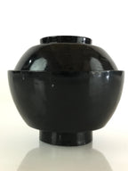 Japanese Lacquerware Lidded Bowl Vtg Urushi Black Owan Soup Rice LB42