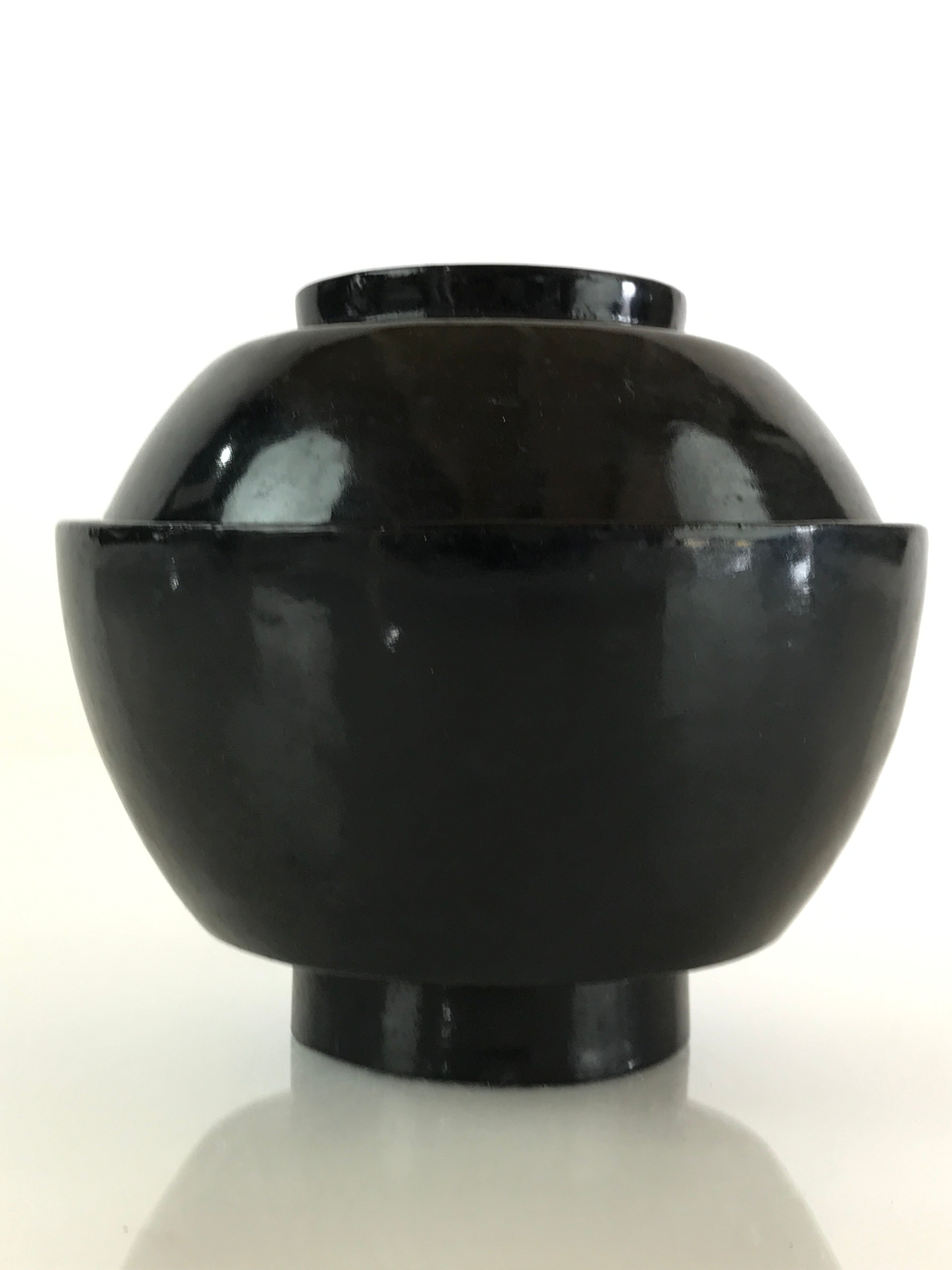 Japanese Lacquerware Lidded Bowl Vtg Urushi Black Owan Soup Rice LB42