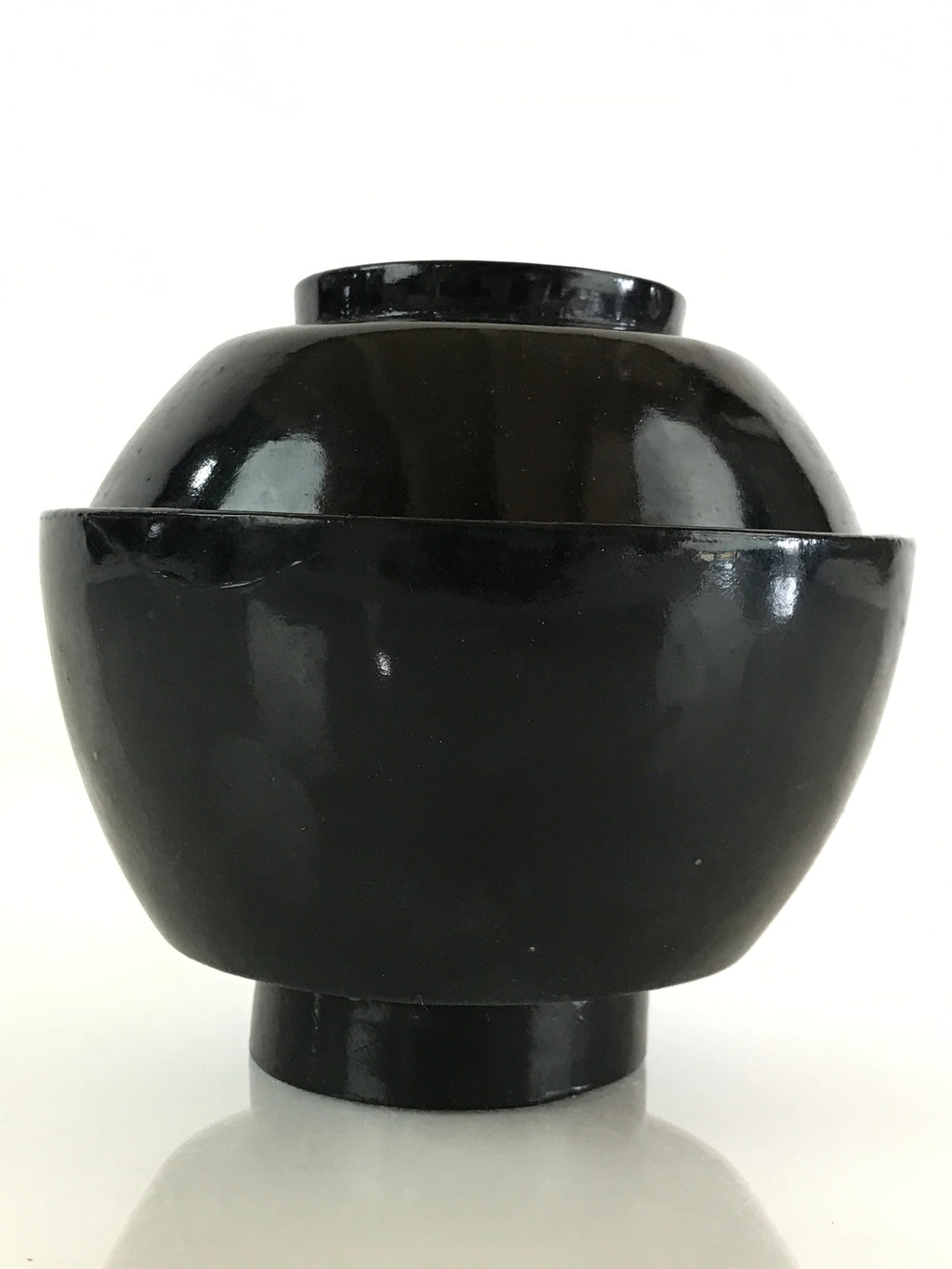 Japanese Lacquerware Lidded Bowl Vtg Urushi Black Owan Soup Rice LB42