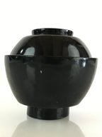 Japanese Lacquerware Lidded Bowl Vtg Urushi Black Owan Soup Rice LB42