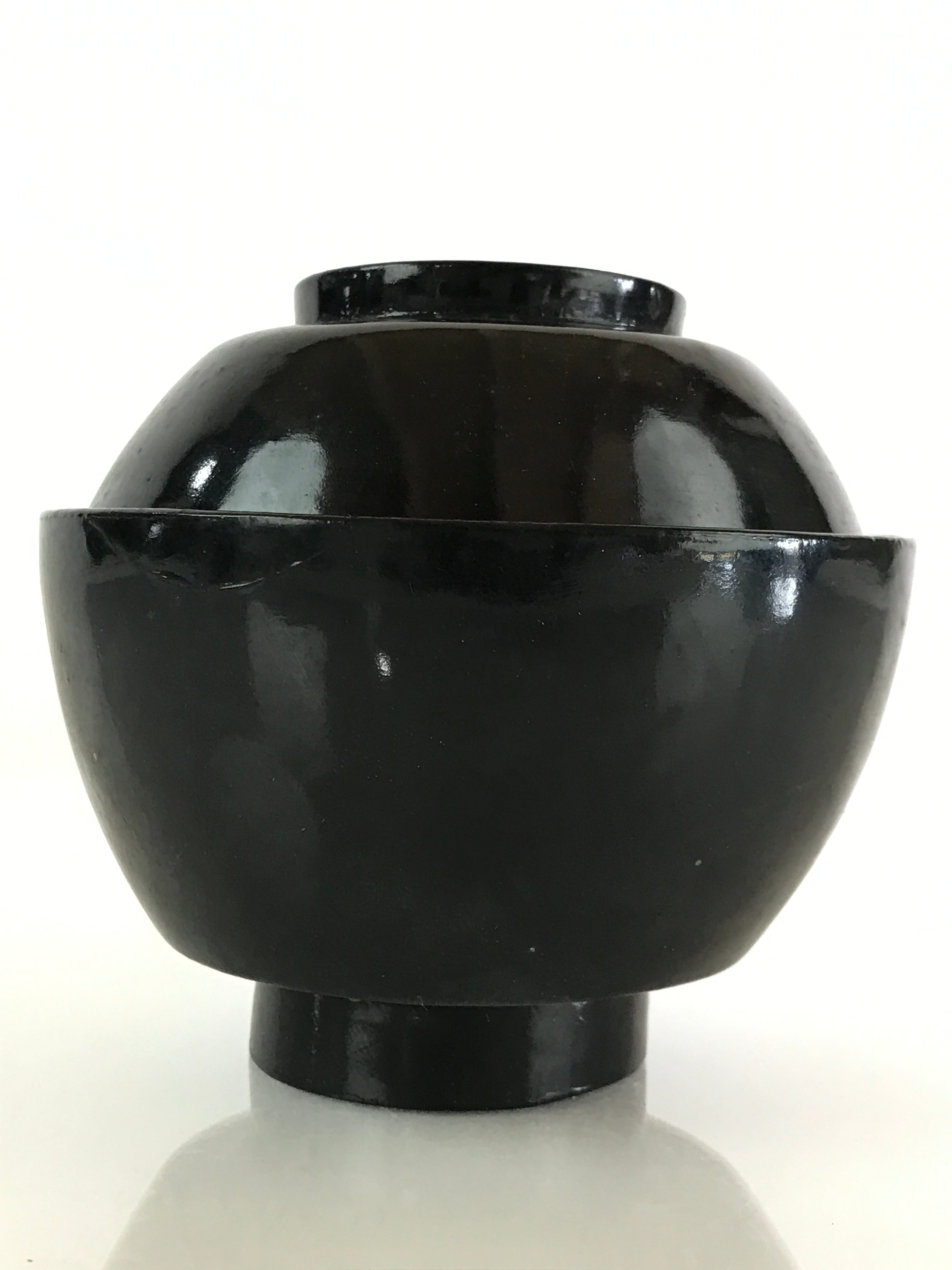 Japanese Lacquerware Lidded Bowl Vtg Urushi Black Owan Soup Rice LB42
