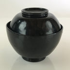 Japanese Lacquerware Lidded Bowl Vtg Urushi Black Owan Soup Rice LB42