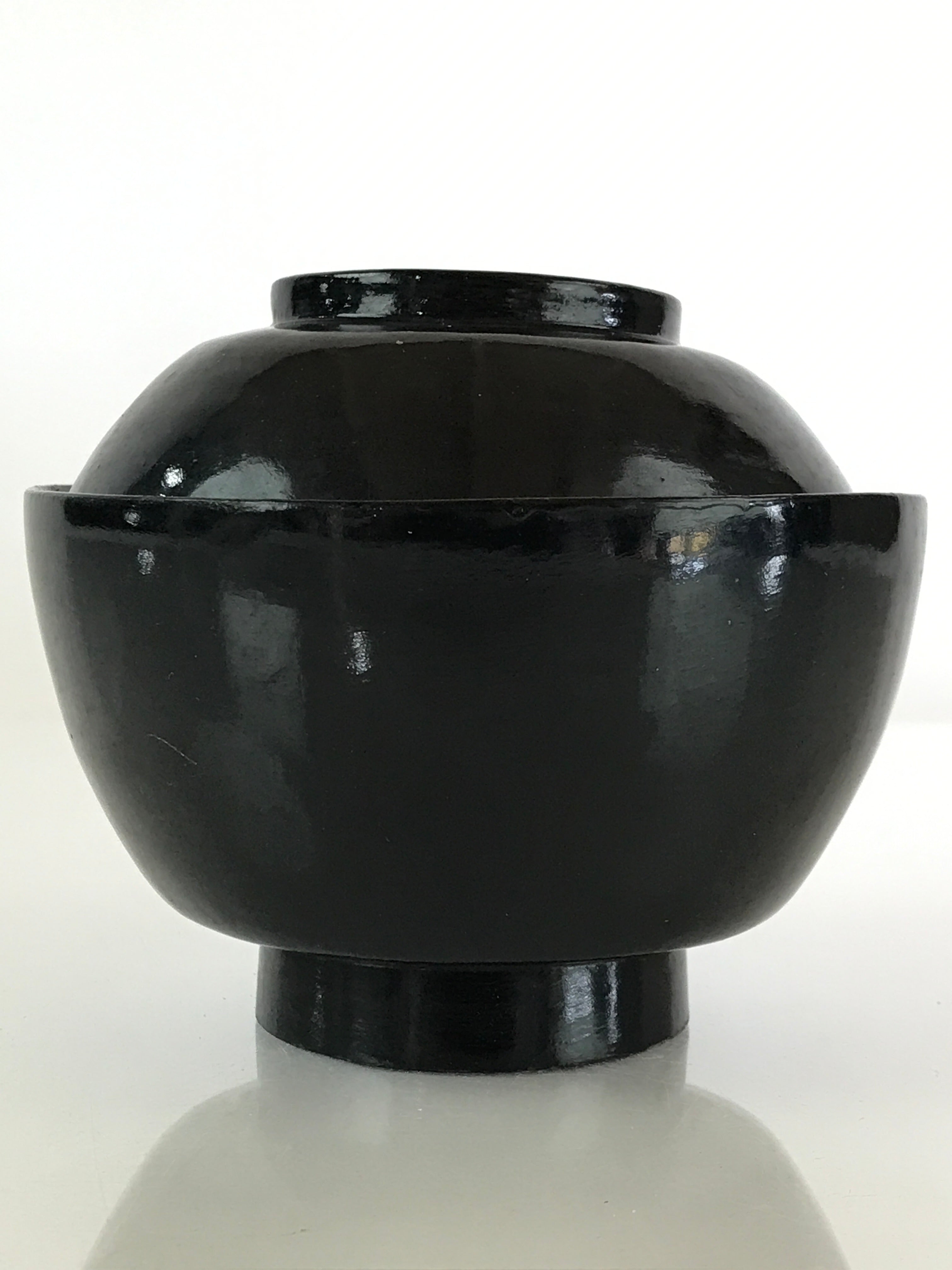 Japanese Lacquerware Lidded Bowl Vtg Urushi Black Owan Soup Rice LB43