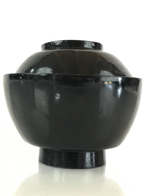 Japanese Lacquerware Lidded Bowl Vtg Urushi Black Owan Soup Rice LB43