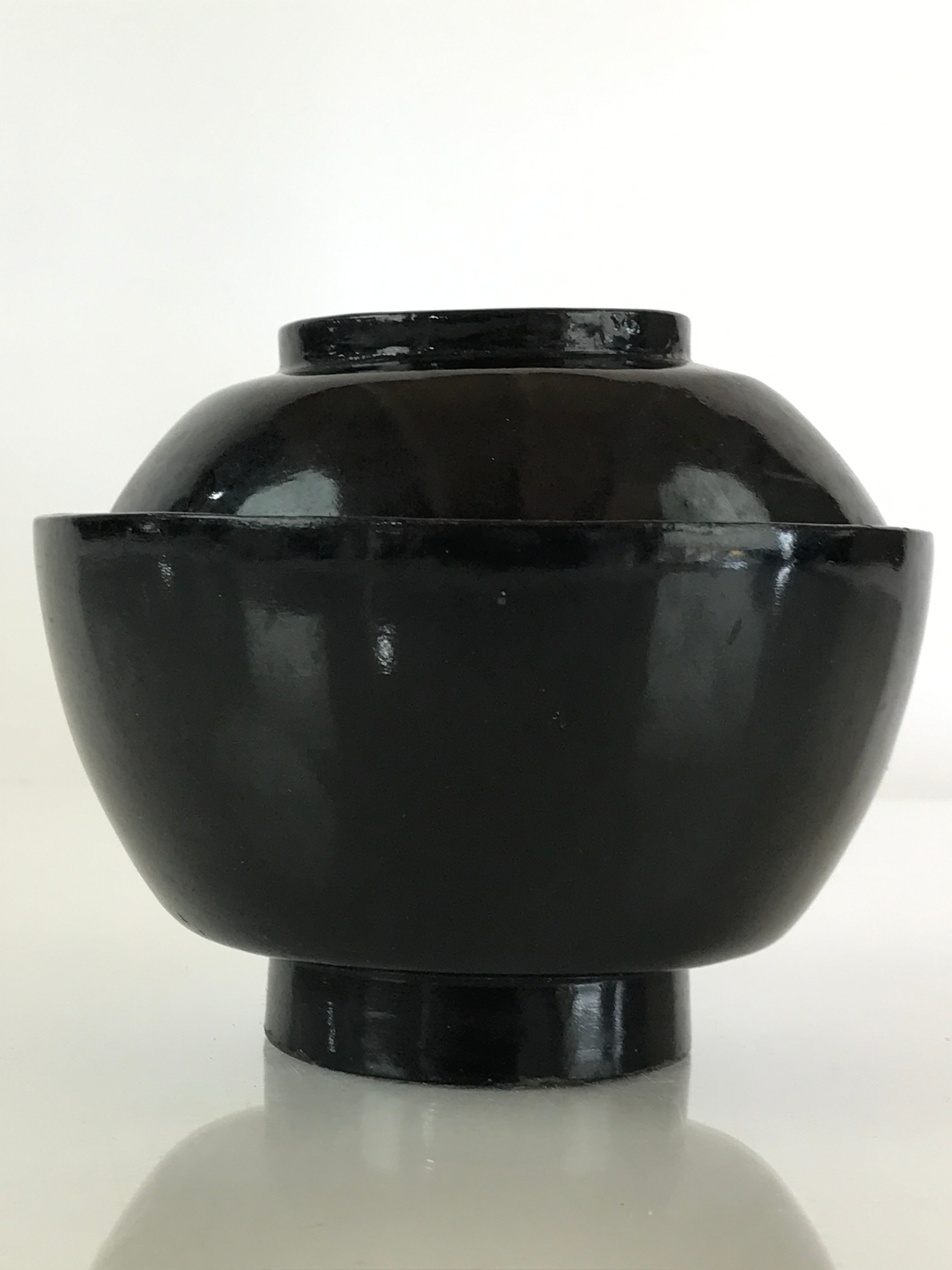 Japanese Lacquerware Lidded Bowl Vtg Urushi Black Owan Soup Rice LB43