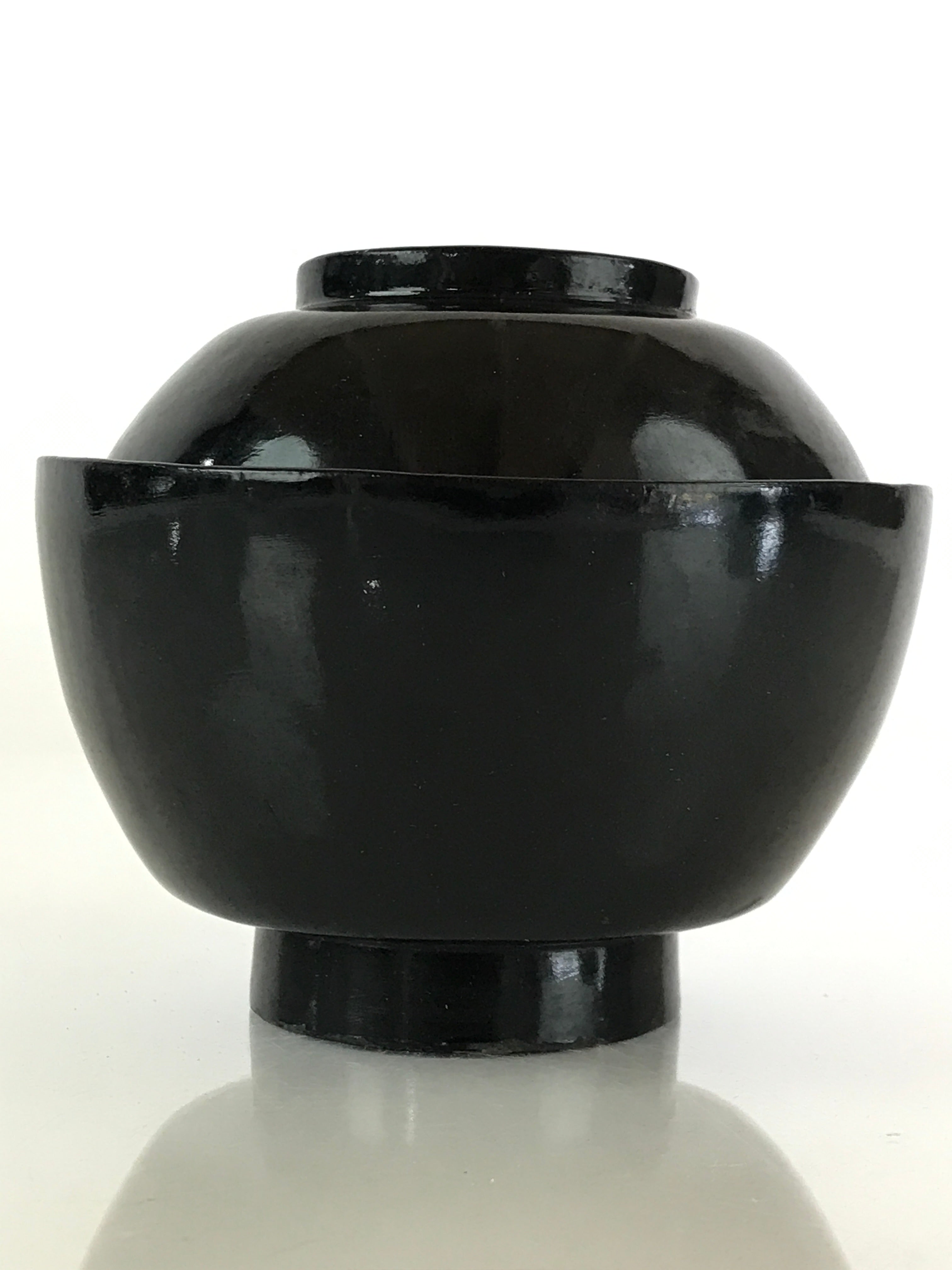 Japanese Lacquerware Lidded Bowl Vtg Urushi Black Owan Soup Rice LB43