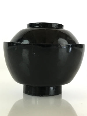 Japanese Lacquerware Lidded Bowl Vtg Urushi Black Owan Soup Rice LB43