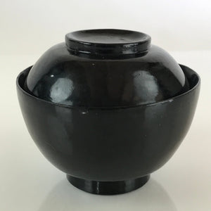 Japanese Lacquerware Lidded Bowl Vtg Urushi Black Owan Soup Rice LB43