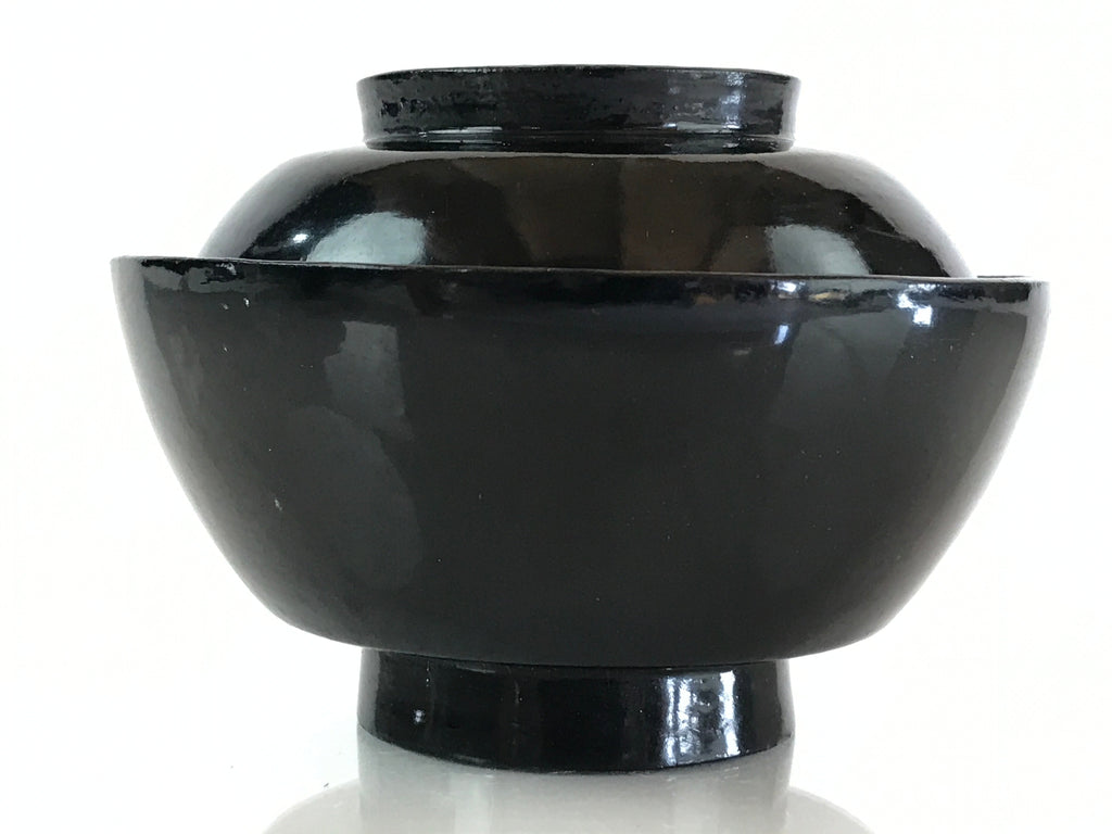 Japanese Lacquerware Lidded Bowl Vtg Urushi Black Owan Soup Rice LB44