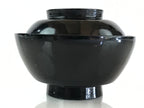 Japanese Lacquerware Lidded Bowl Vtg Urushi Black Owan Soup Rice LB44