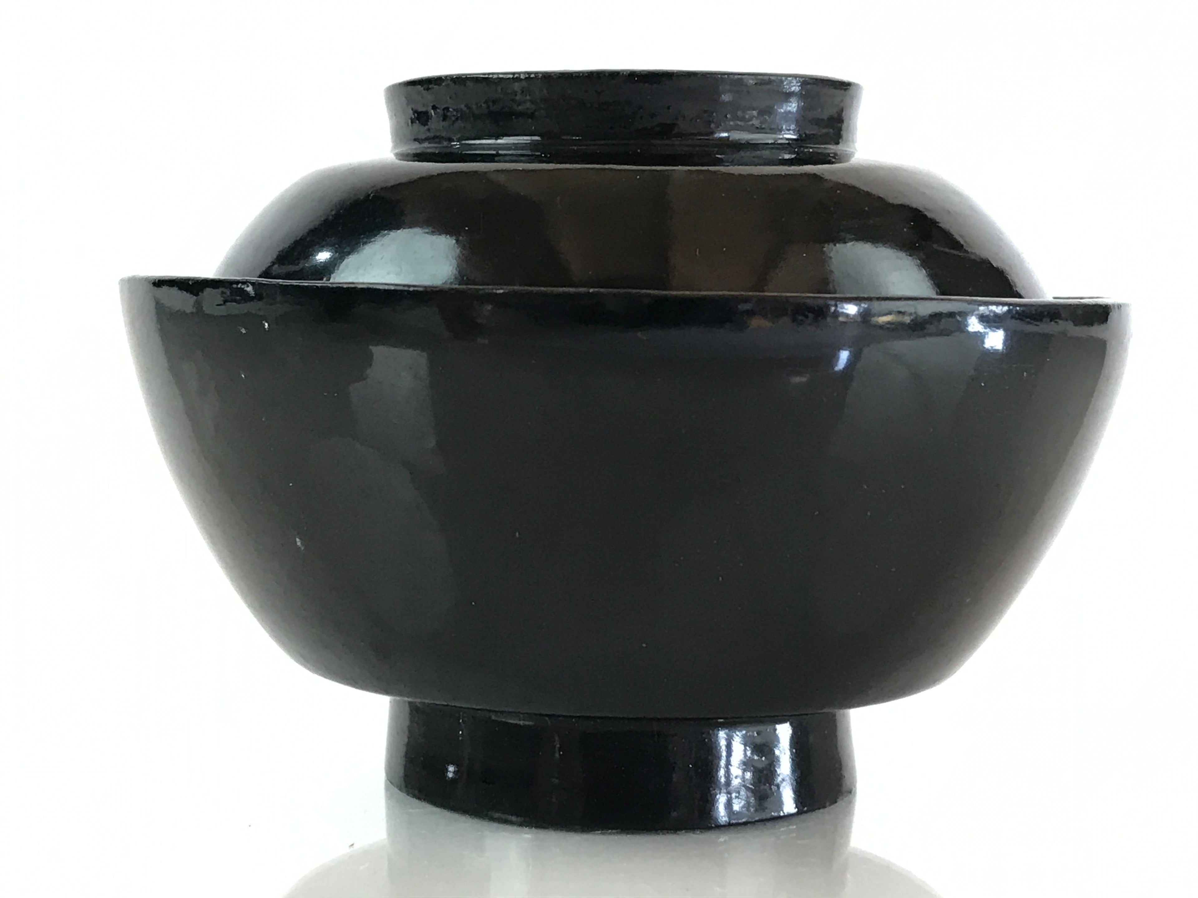 Japanese Lacquerware Lidded Bowl Vtg Urushi Black Owan Soup Rice LB44