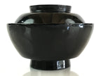 Japanese Lacquerware Lidded Bowl Vtg Urushi Black Owan Soup Rice LB44