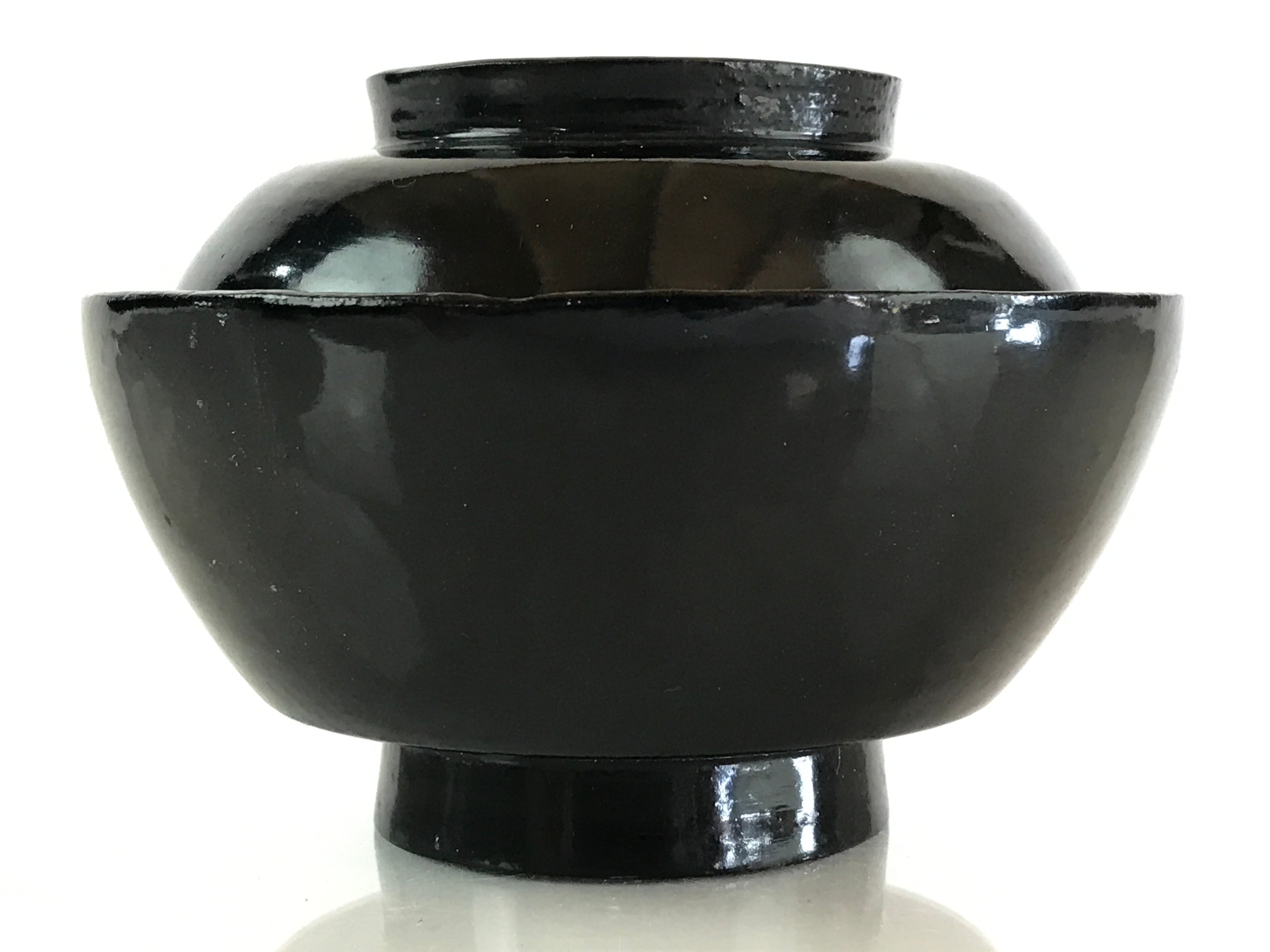 Japanese Lacquerware Lidded Bowl Vtg Urushi Black Owan Soup Rice LB44