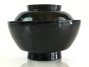 Japanese Lacquerware Lidded Bowl Vtg Urushi Black Owan Soup Rice LB44