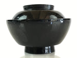 Japanese Lacquerware Lidded Bowl Vtg Urushi Black Owan Soup Rice LB44