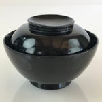 Japanese Lacquerware Lidded Bowl Vtg Urushi Black Owan Soup Rice LB44