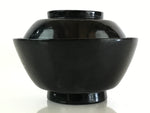 Japanese Lacquerware Lidded Bowl Vtg Urushi Black Owan Soup Rice LB45