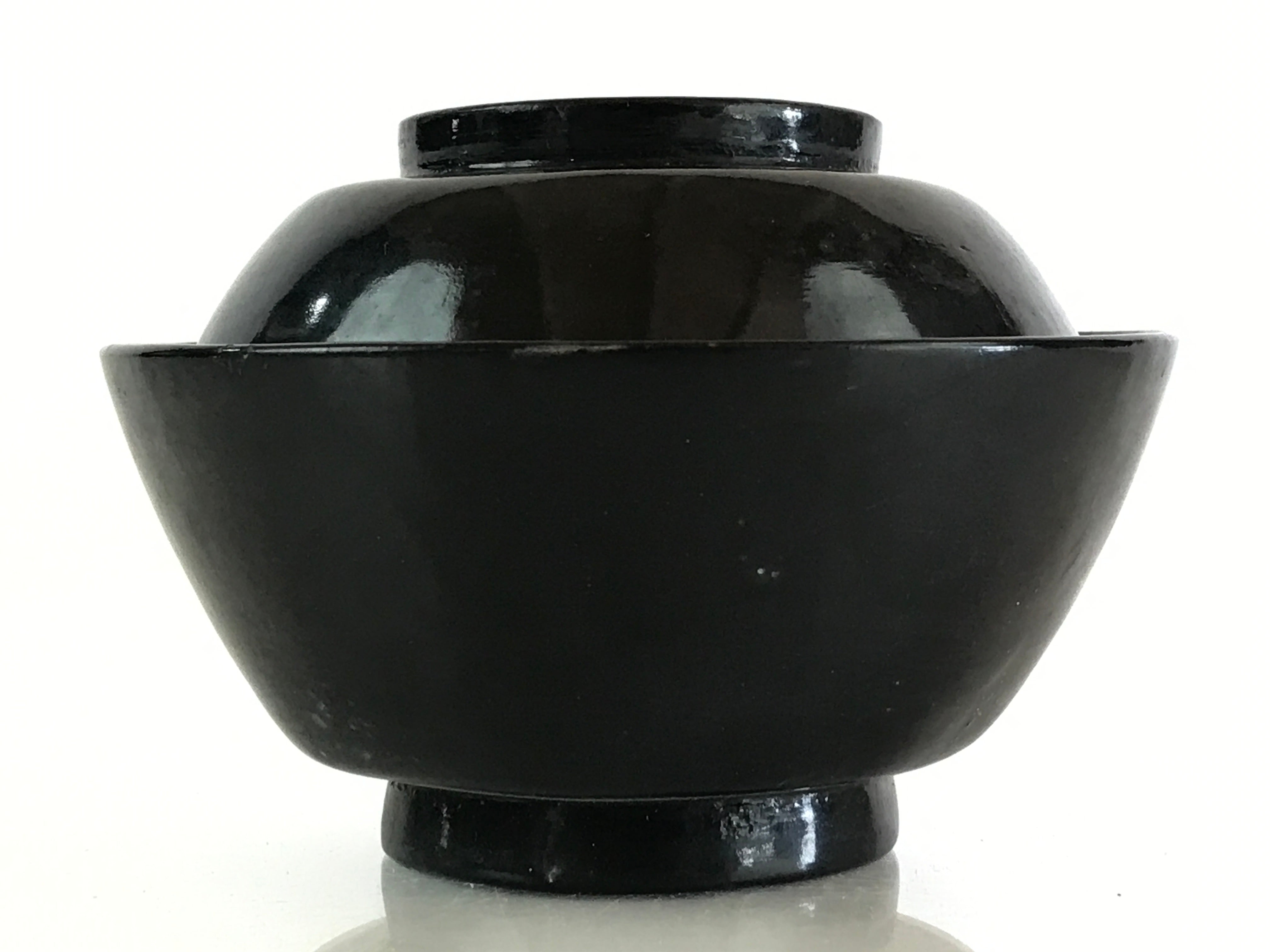 Japanese Lacquerware Lidded Bowl Vtg Urushi Black Owan Soup Rice LB45