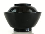 Japanese Lacquerware Lidded Bowl Vtg Urushi Black Owan Soup Rice LB45