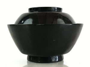 Japanese Lacquerware Lidded Bowl Vtg Urushi Black Owan Soup Rice LB45