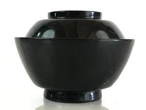 Japanese Lacquerware Lidded Bowl Vtg Urushi Black Owan Soup Rice LB45