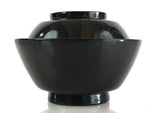 Japanese Lacquerware Lidded Bowl Vtg Urushi Black Owan Soup Rice LB45