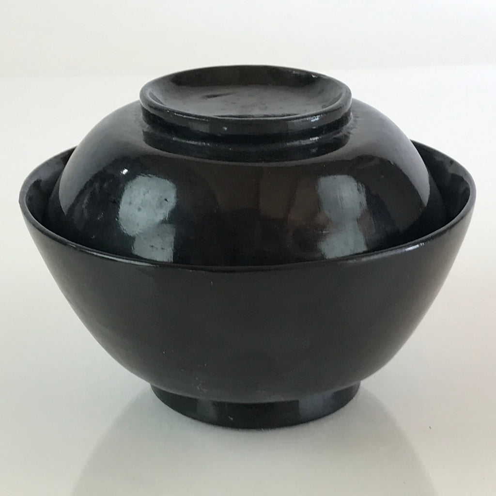 Japanese Lacquerware Lidded Bowl Vtg Urushi Black Owan Soup Rice LB45