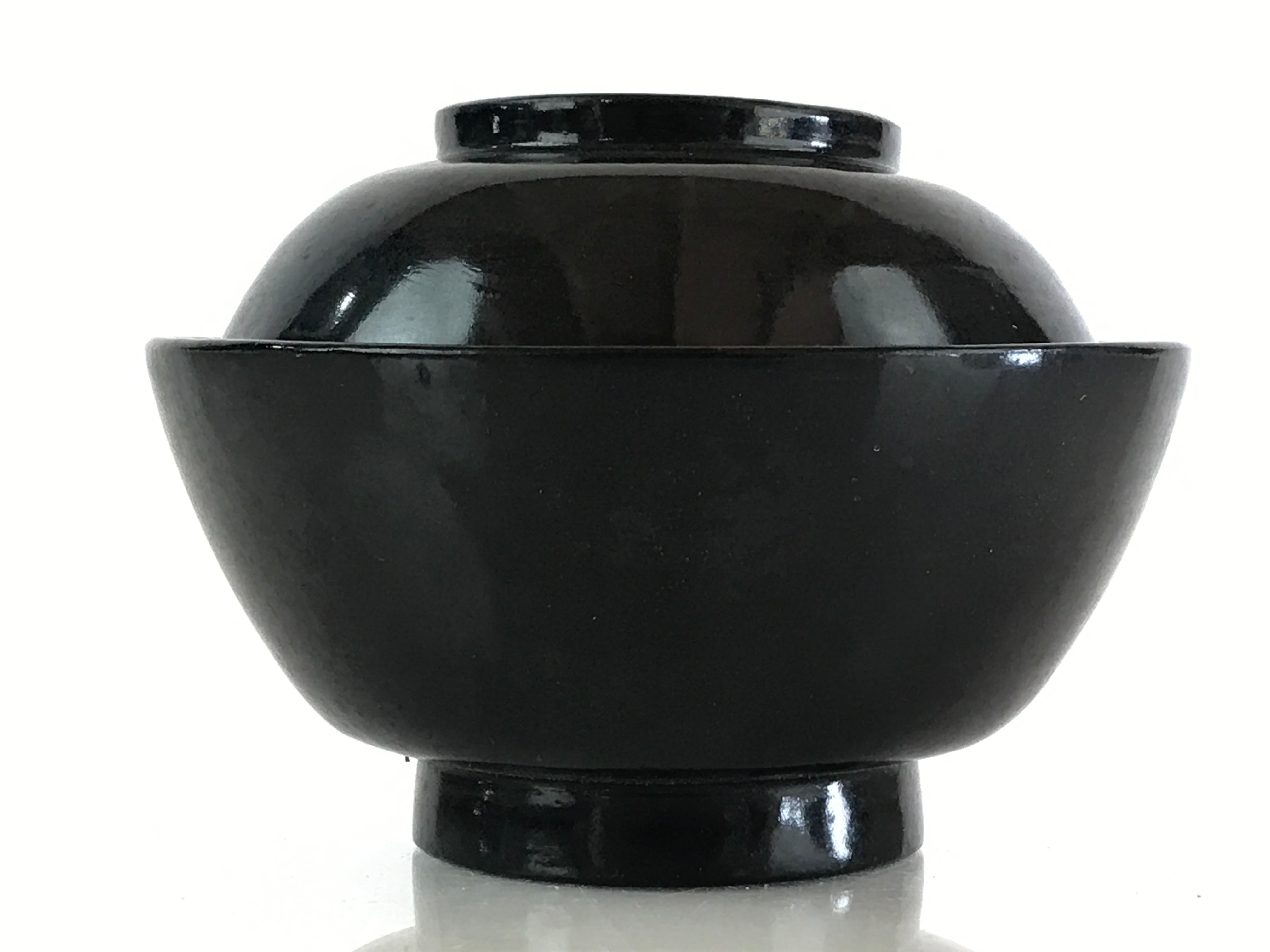 Japanese Lacquerware Lidded Bowl Vtg Urushi Black Owan Soup Rice LB46