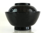 Japanese Lacquerware Lidded Bowl Vtg Urushi Black Owan Soup Rice LB46