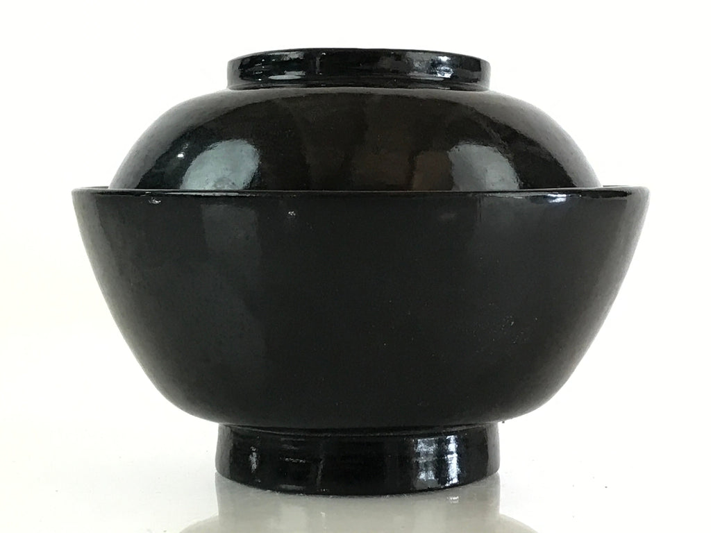 Japanese Lacquerware Lidded Bowl Vtg Urushi Black Owan Soup Rice LB46