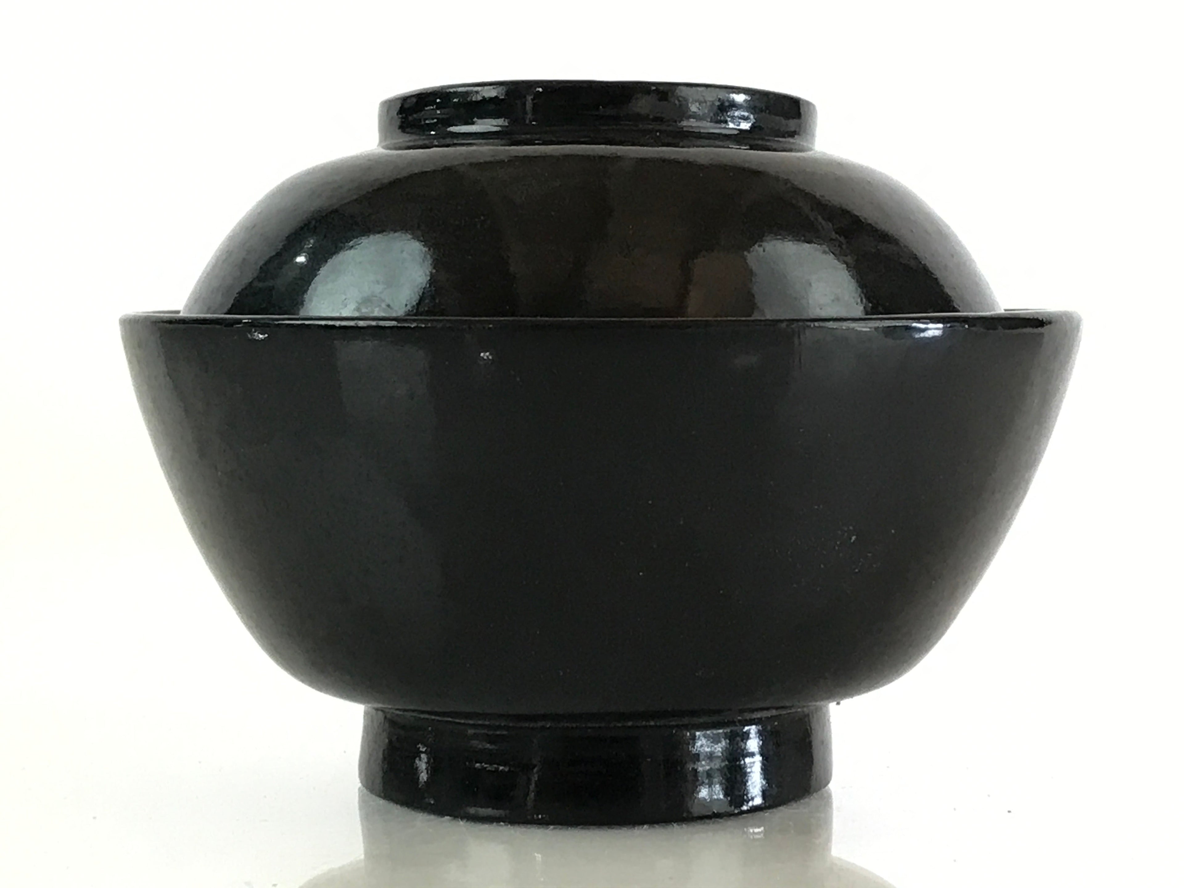 Japanese Lacquerware Lidded Bowl Vtg Urushi Black Owan Soup Rice LB46