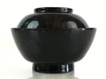 Japanese Lacquerware Lidded Bowl Vtg Urushi Black Owan Soup Rice LB46