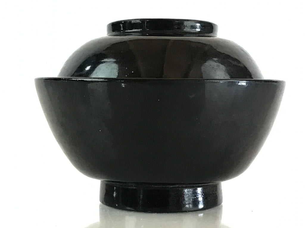 Japanese Lacquerware Lidded Bowl Vtg Urushi Black Owan Soup Rice LB46