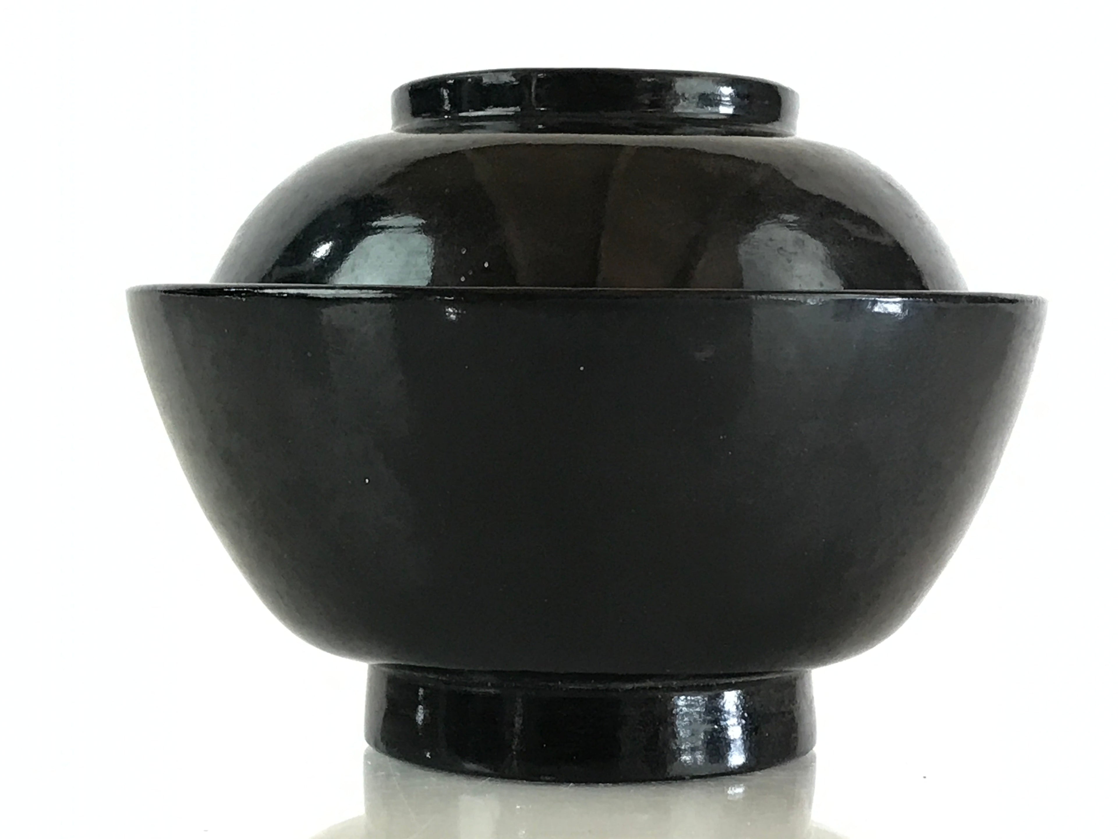 Japanese Lacquerware Lidded Bowl Vtg Urushi Black Owan Soup Rice LB46