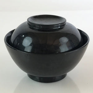 Japanese Lacquerware Lidded Bowl Vtg Urushi Black Owan Soup Rice LB46