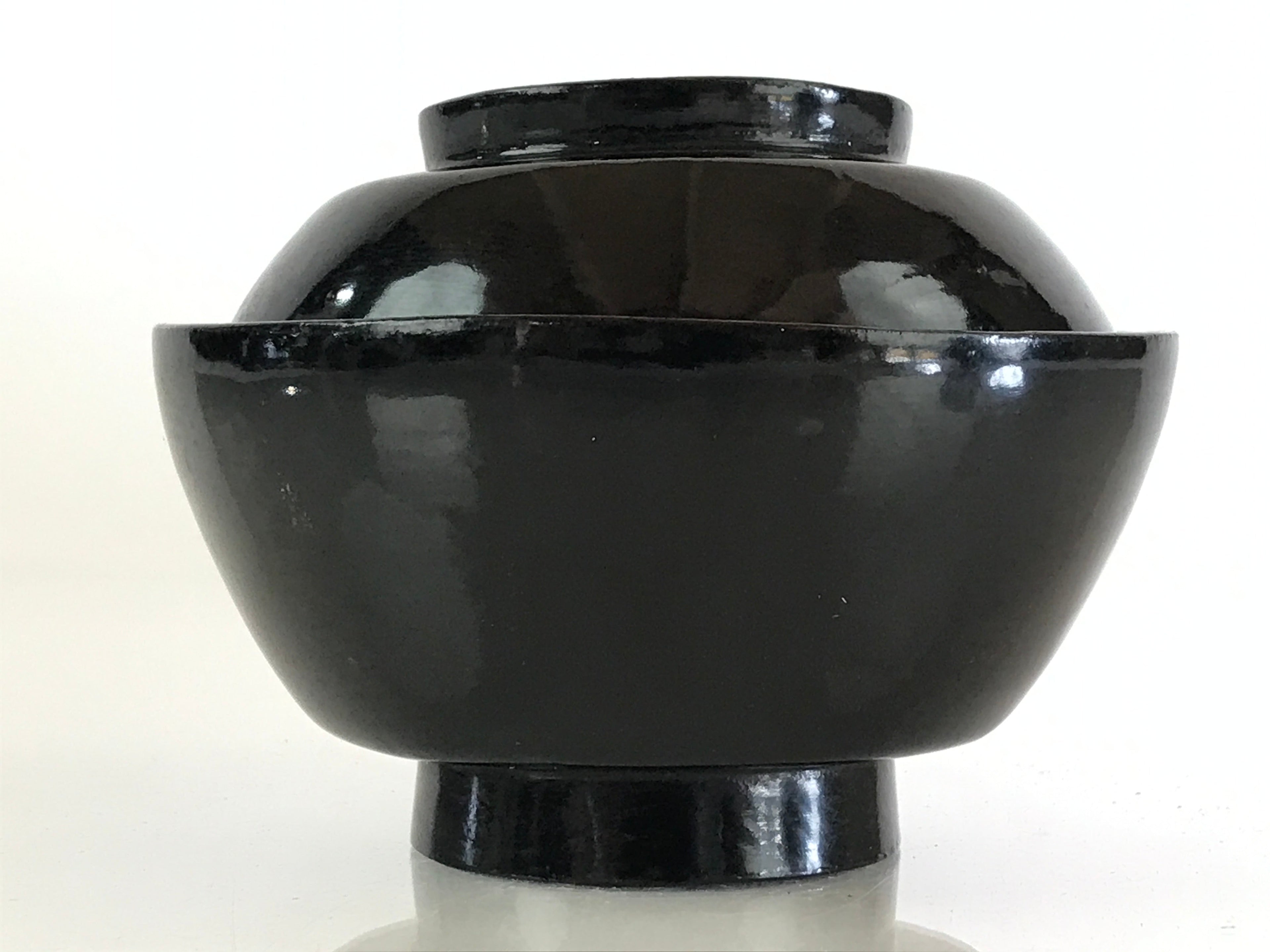 Japanese Lacquerware Lidded Bowl Vtg Urushi Black Owan Soup Rice LB47