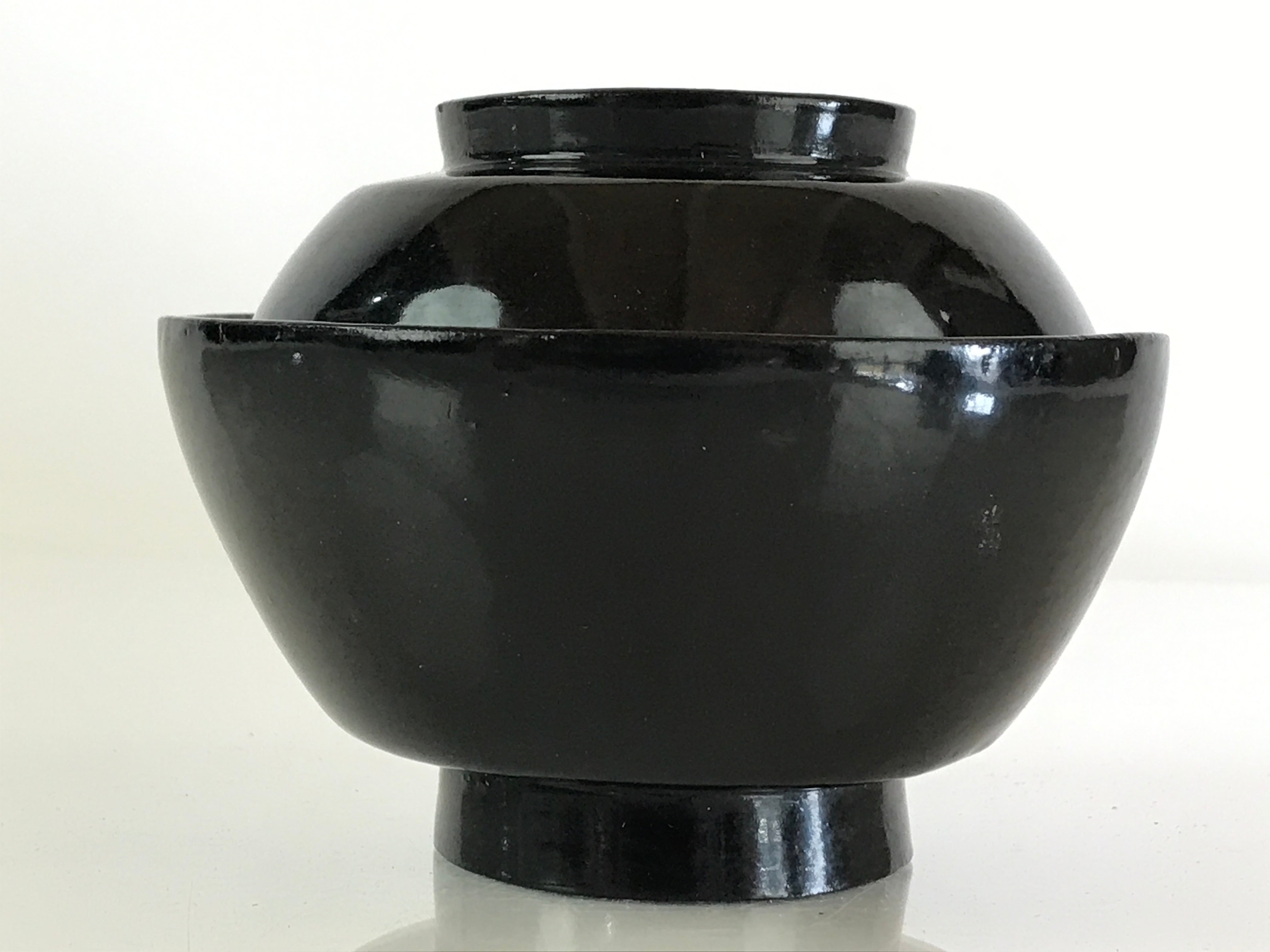 Japanese Lacquerware Lidded Bowl Vtg Urushi Black Owan Soup Rice LB47