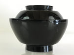 Japanese Lacquerware Lidded Bowl Vtg Urushi Black Owan Soup Rice LB47