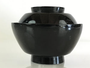 Japanese Lacquerware Lidded Bowl Vtg Urushi Black Owan Soup Rice LB47