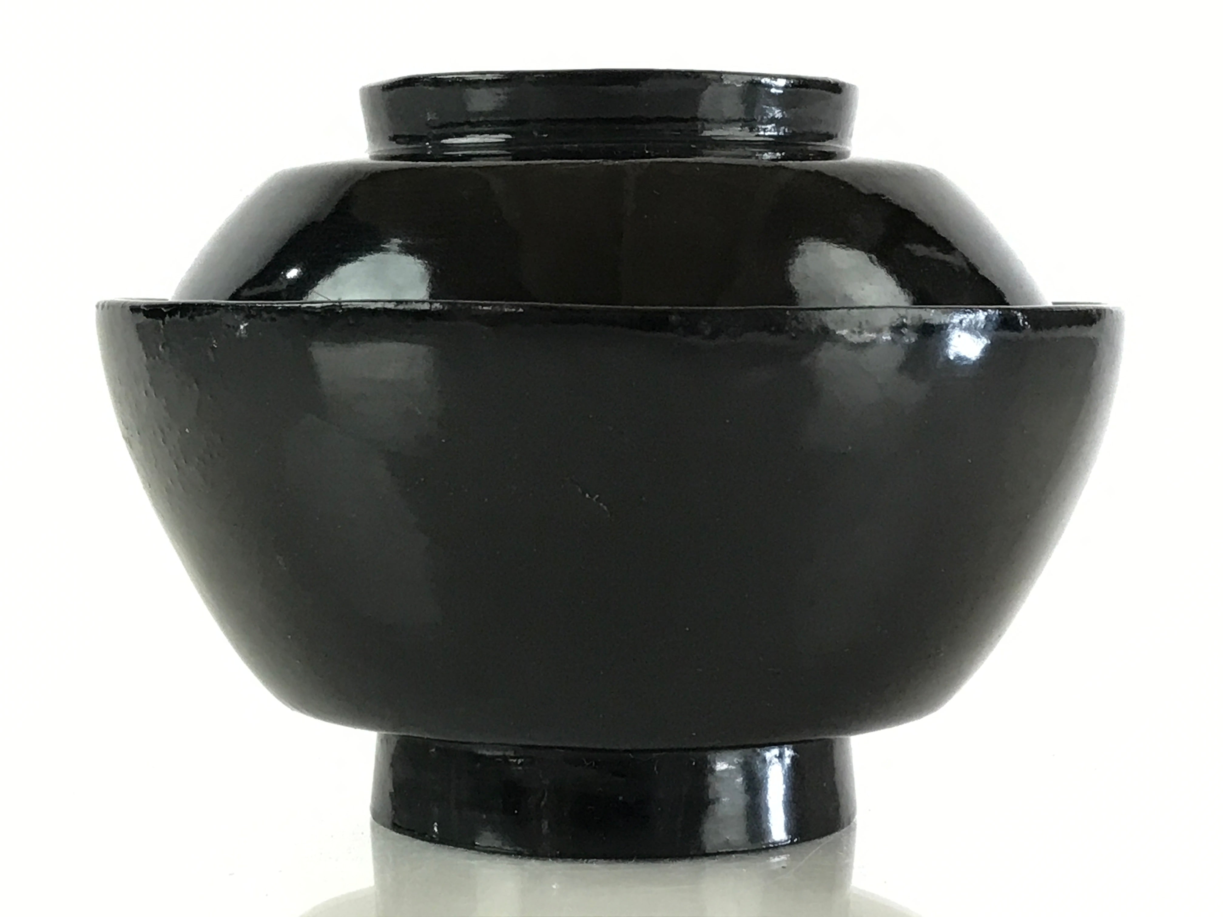 Japanese Lacquerware Lidded Bowl Vtg Urushi Black Owan Soup Rice LB47