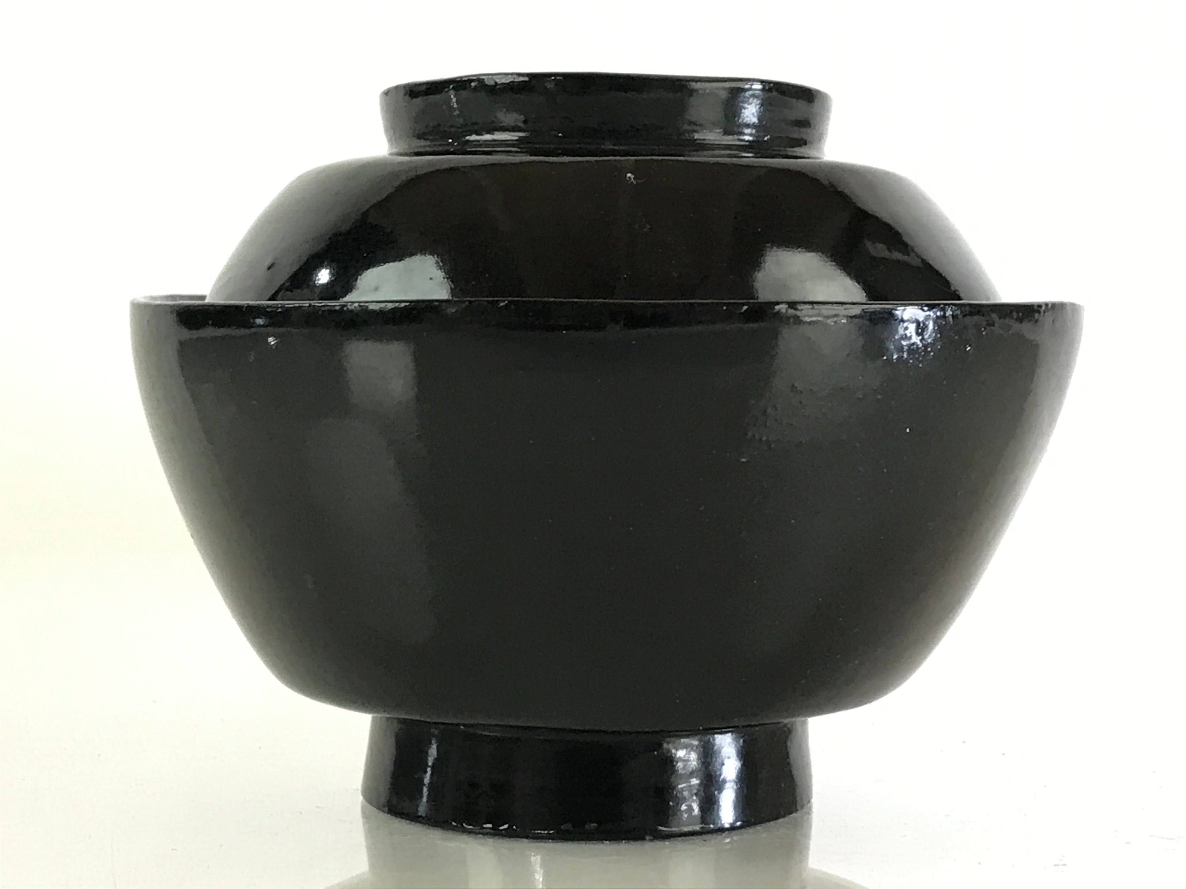 Japanese Lacquerware Lidded Bowl Vtg Urushi Black Owan Soup Rice LB47