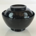 Japanese Lacquerware Lidded Bowl Vtg Urushi Black Owan Soup Rice LB47