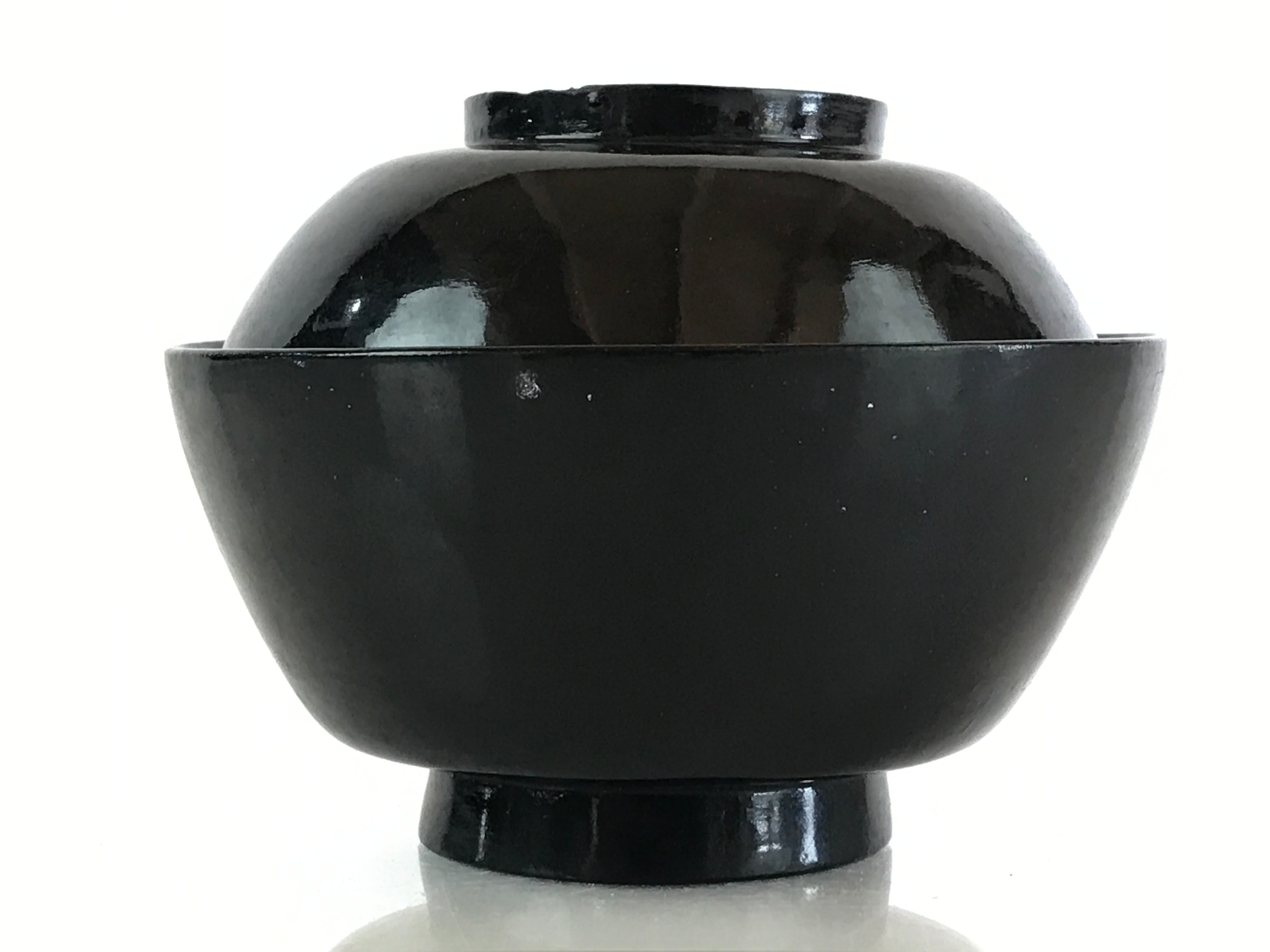 Japanese Lacquerware Lidded Bowl Vtg Urushi Black Owan Soup Rice LB48