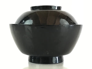 Japanese Lacquerware Lidded Bowl Vtg Urushi Black Owan Soup Rice LB48