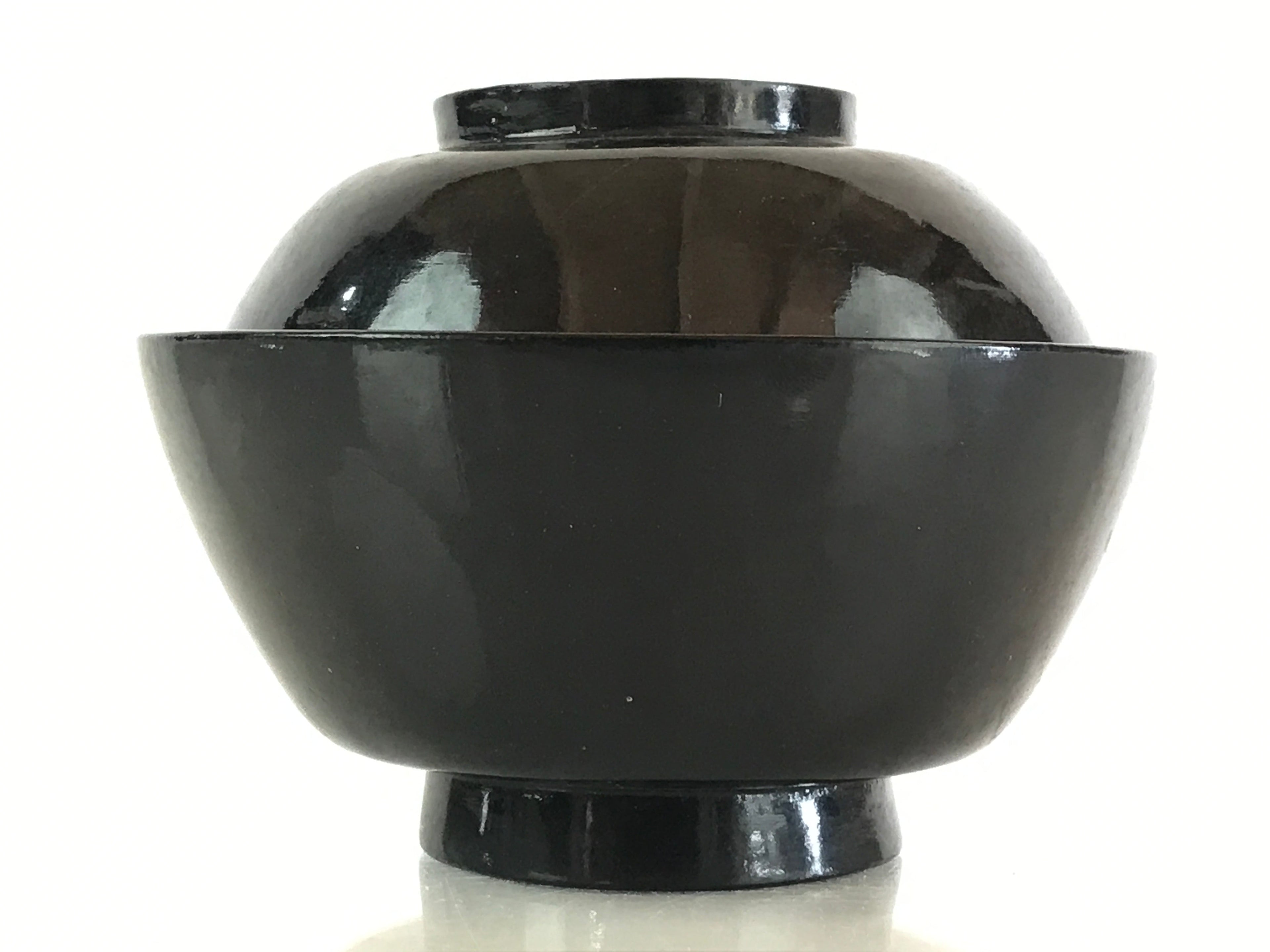 Japanese Lacquerware Lidded Bowl Vtg Urushi Black Owan Soup Rice LB48