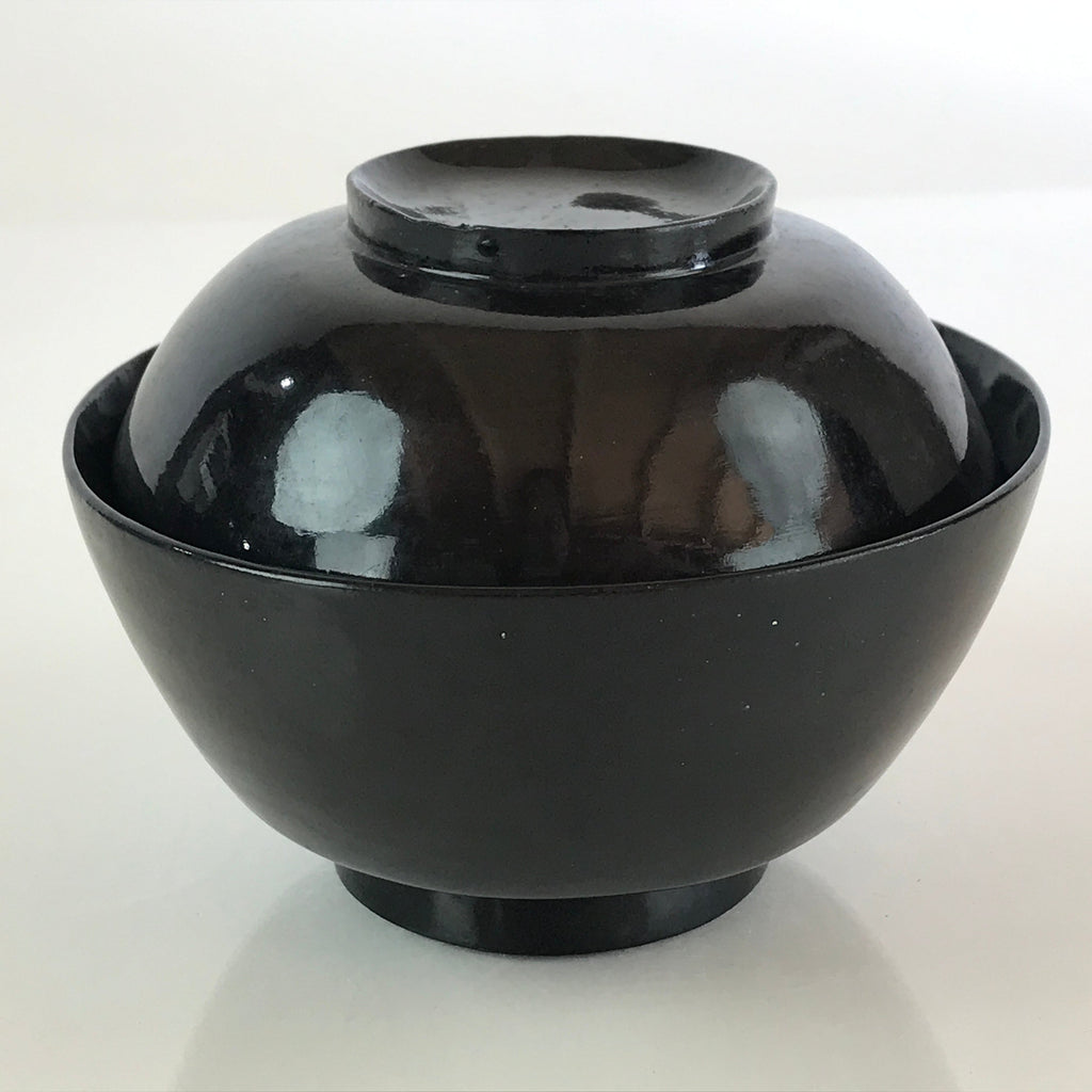 Japanese Lacquerware Lidded Bowl Vtg Urushi Black Owan Soup Rice LB48