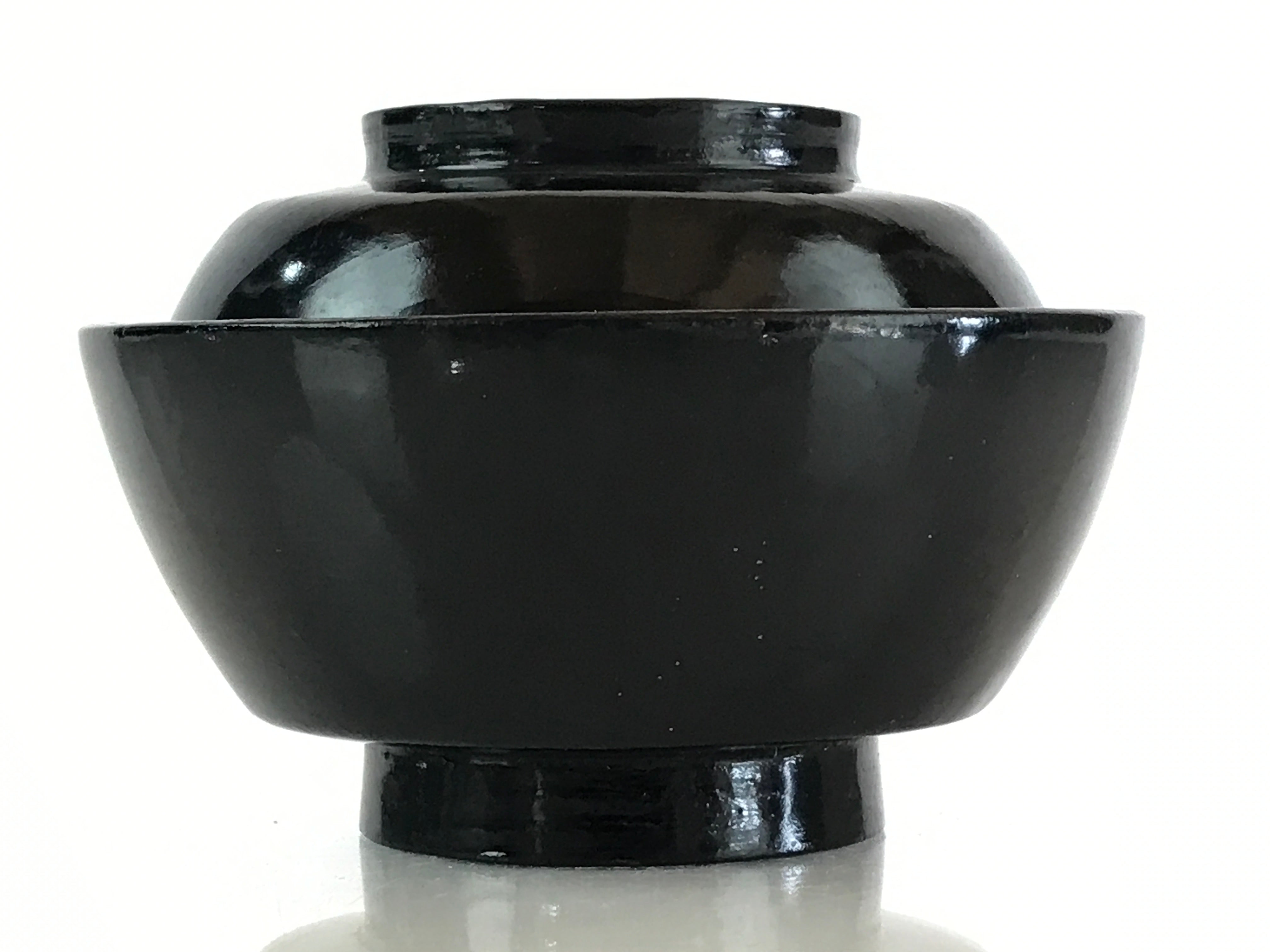 Japanese Lacquerware Lidded Bowl Vtg Urushi Black Owan Soup Rice LB49