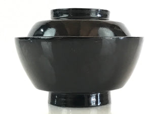 Japanese Lacquerware Lidded Bowl Vtg Urushi Black Owan Soup Rice LB49