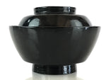 Japanese Lacquerware Lidded Bowl Vtg Urushi Black Owan Soup Rice LB49